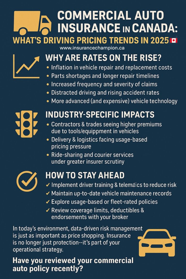 Fleet manager in Canada reviewing commercial auto insurance policy beside a row of service trucks, considering rising insurance costs.