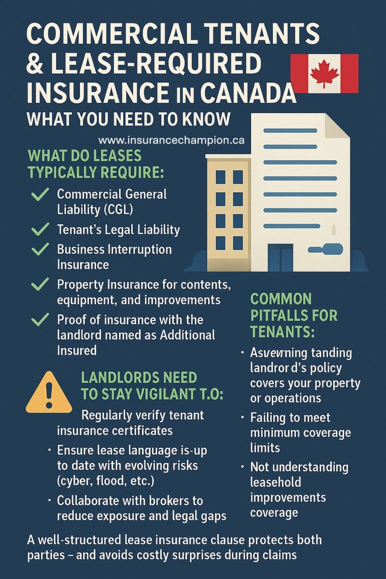 Canadian commercial tenant and landlord reviewing lease documents and insurance requirements in an office setting.